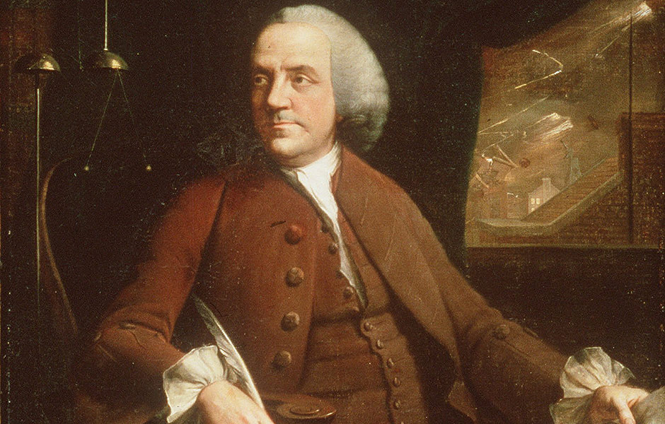Retrato de Benjamin Franklin em leo sobre tela de Mason Chamberlin
