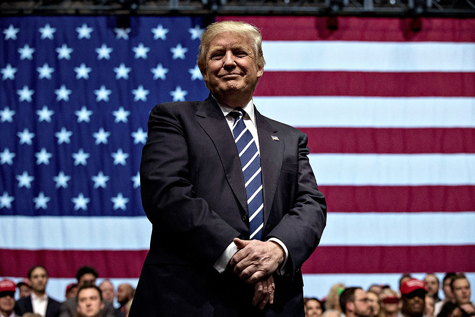 O presidente eleito Donald Trump em evento em Grand Rapids, Michigan