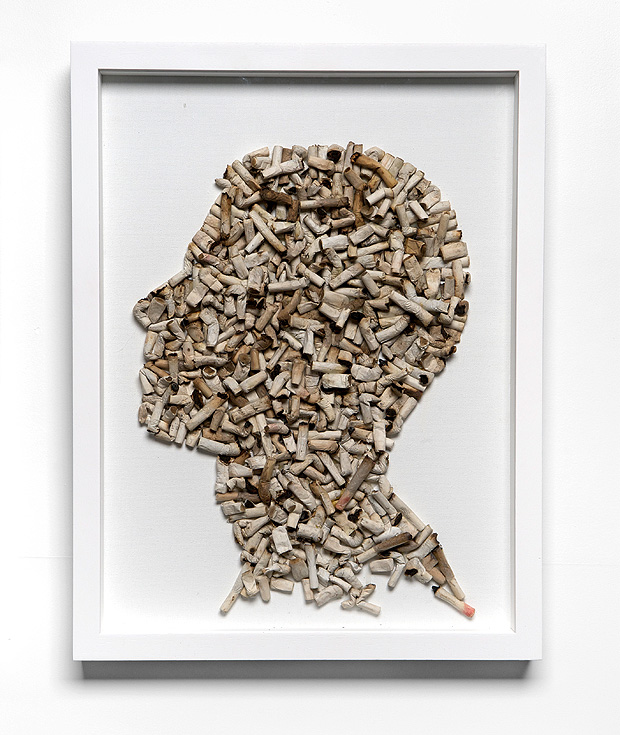 Obra do artista plstico portugus Joo Leonardo, que transforma em matria-prima as prprias bitucas de cigarro e outros elementos do universo de fumantes, como cinzas