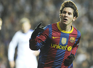 O argentino Lionel Messi comemora o primeiro gol do jogo
