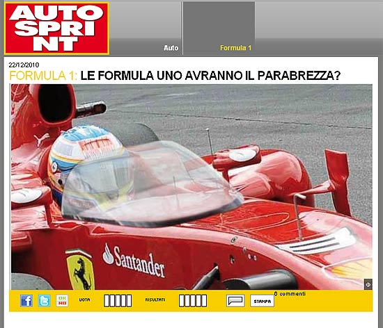 O site da revista Autosprint faz uma simulação de como ficaria o carro da Ferrari, caso seja colocado o parabrisa