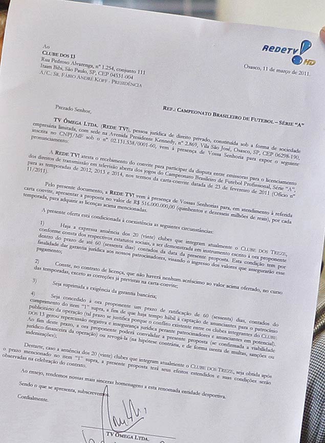 Documento da RedeTV! com a proposta para transmitir os Campeonatos Brasileiros de 2012/13/14