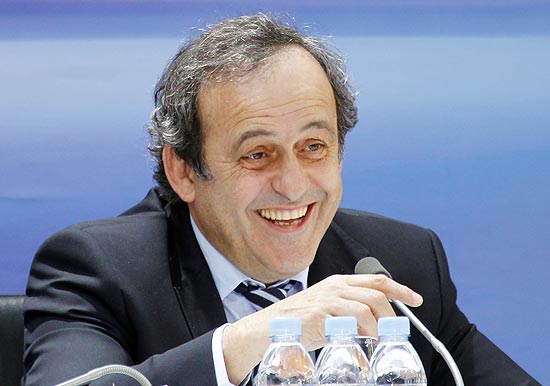 Michel Platini durante cerimnia que confirmou sua reeleio no comando da Uefa