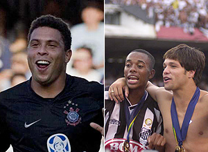 Ronaldo comemora com o Corinthians em 2009; Robinho e Diego vibram com o Santos em 2002. Clique na foto e veja galeria