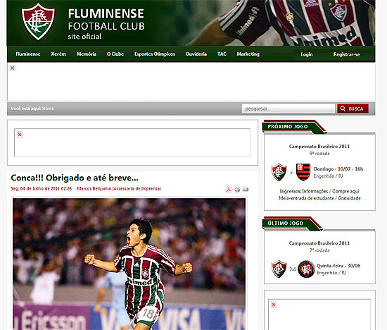 Reprodução do site do Fluminense
