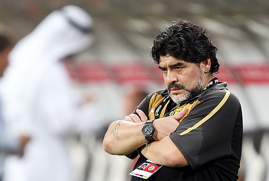 O tcnico Diego Maradona, em partida do Al Wasl, dos Emirados rabes