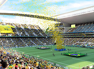 Ilustração produzida pelo Comitê Paulista da Copa mostra o estádio corintiano recebendo uma partida do Mundial de 2014