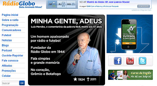 Rádio Globo faz homenagem a Luiz Mendes