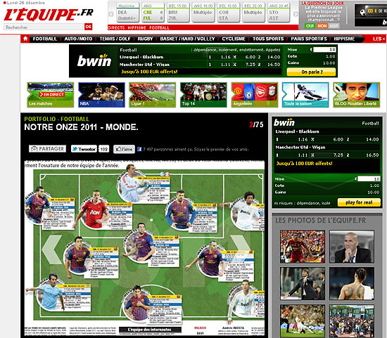 Reprodução do site do L'Équipe mostra os 11 eleitos