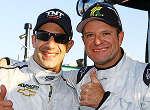 Tony Kanaan e Barrichello após treino da Indy