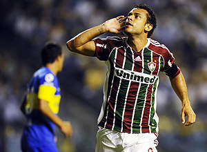 Fred comemora seu gol na partida contra o Boca Juniors