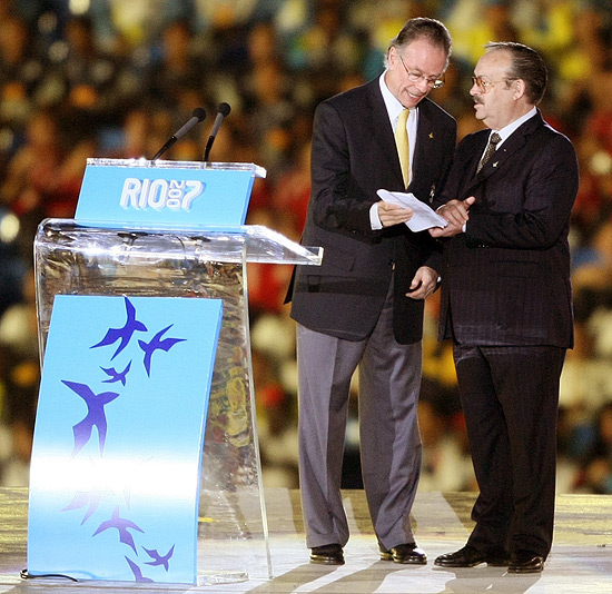 O presidente do COB (Comit Olmpico Brasileiro), Carlos Arthur Nuzman, e o presidente da Odepa, Mario Vsquez Raa