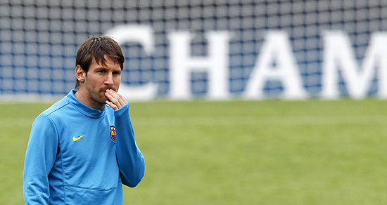 Lionel Messi durante treino no estdio Camp Nou, em Barcelona 