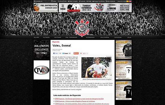 Site do Corinthians homenageia Ayrton Senna