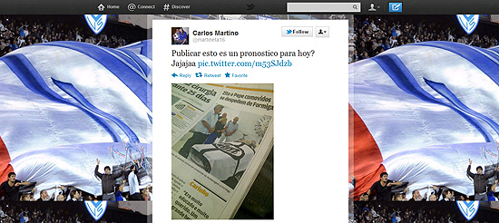 Reprodução da página do Twitter do assessor do Vélez Sarsfield