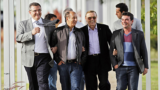 O presidente corintiano Mario Gobbi (à esquerda), Del Nero, Marin e Andres Sanchez