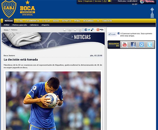 Reproduo do site do Boca Juniors