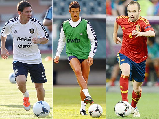 Messi, Cristiano Ronaldo e Iniesta, os finalistas de melhor da Europa 2011/2012 e também da Fifa