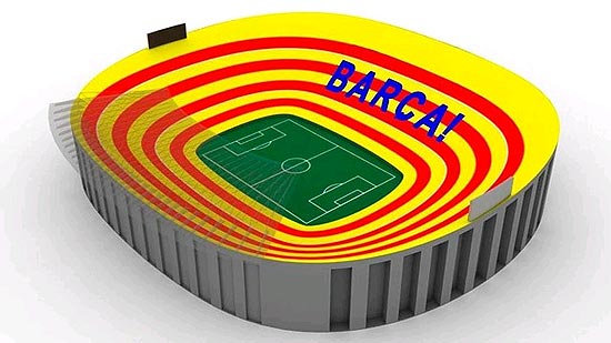 Montagem de como ficar o mosaico da torcida do Barcelona no clssico contra o Real Madrid