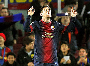 Messi comemora gol diante do La Corua pelo Campeonato Espanhol