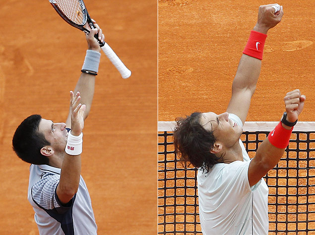 Fotomontagem com Novak Djokovic e Rafael Nadal festejando vitória