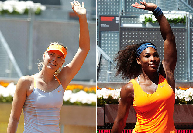 Imagens de Maria Sharapova Serena e Williams acenam em seus jogos