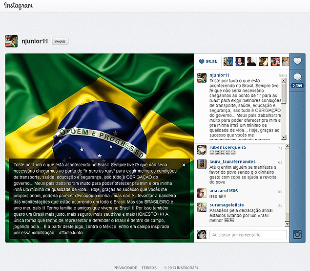Reproduo do Instagram de Neymar