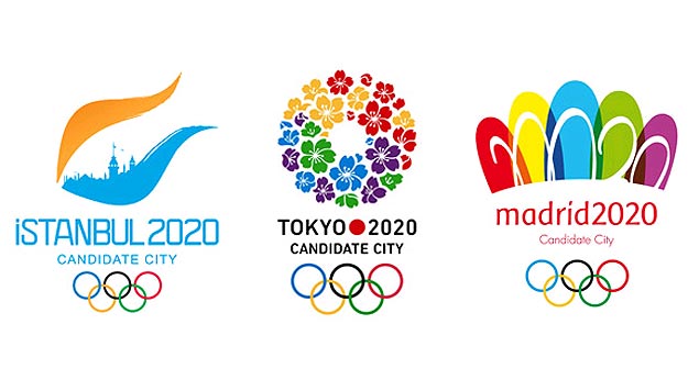 Logos das candidaturas de Istambul, Tquio e Madrid para os Jogos Olmpicos de 2020