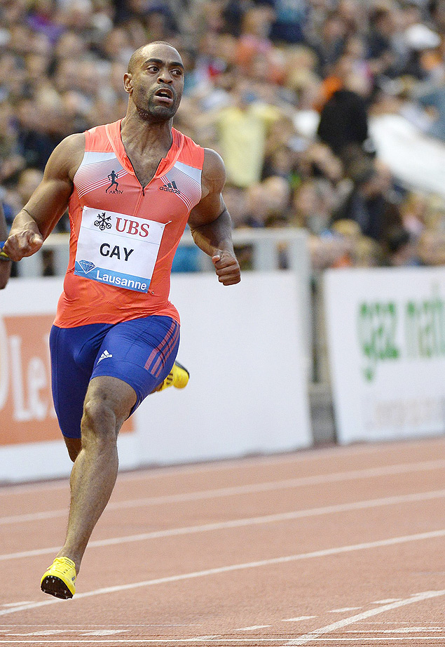 O velocista americano Tyson Gay durante competio dos 100m rasos pela Liga Diamante, na Sua