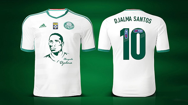 Palmeiras mostra a camisa com a imagem do rosto de Djalma Santos 