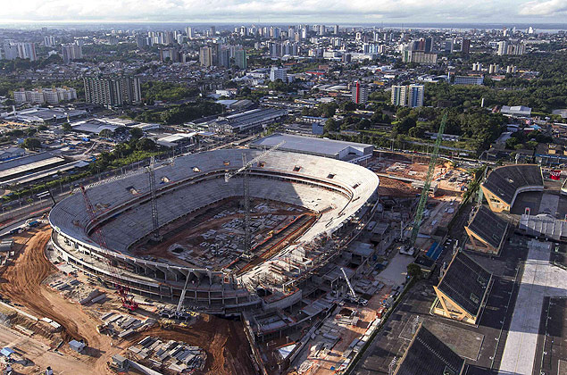 Vista area das obras da Arena Manaus, que ir abrigar quatro jogos da primeira fase da Copa do Mundo de 2014