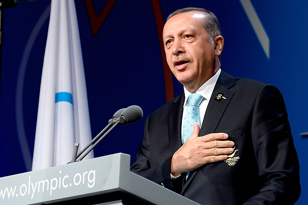 O primeiro ministro da Turquia, Recep Tayyip Erdogan, durante a apresentao de Istambul
