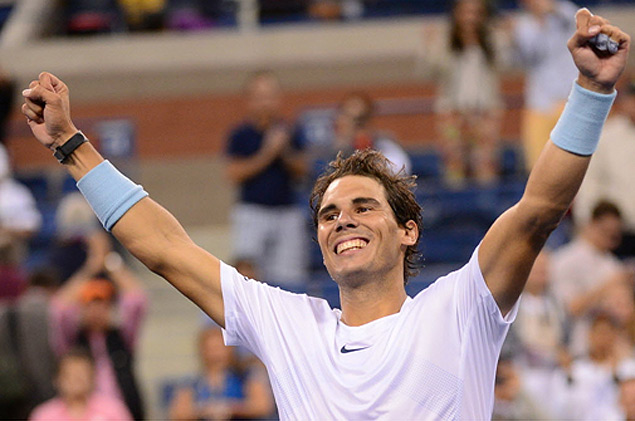 O tenista espanhol Rafael Nadal comemora vitria sobre Richard Gasquet na semifinal do Aberto dos EUA