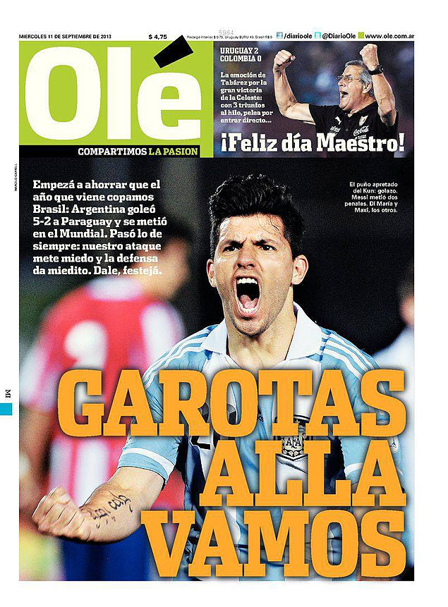 Capa da edio desta quarta-feira do jornal argentino "Ol"