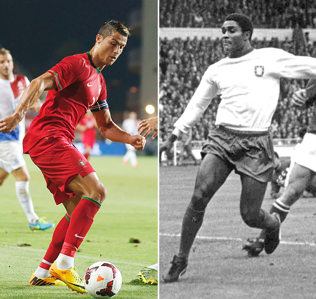 Cristiano Ronaldo, em 2013, e Eusbio, em 1966