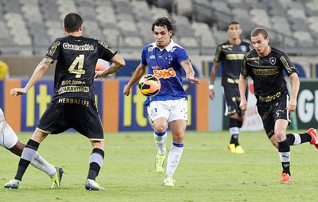 Ricardo Goulart, meia do Cruzeiro, chuta a bola na vitria sobre o Botafogo