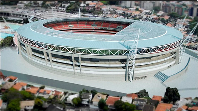Maquete do estádio do Morumbi com a cobertura