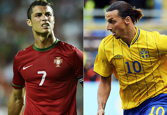 O portugus Cristiano Ronaldo ( esquerda) e o sueco Zlatan Ibrahimovic, que se enfrentaro nas eliminatrias