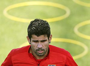 O atacante Diego Costa em treino do Atltico de Madri