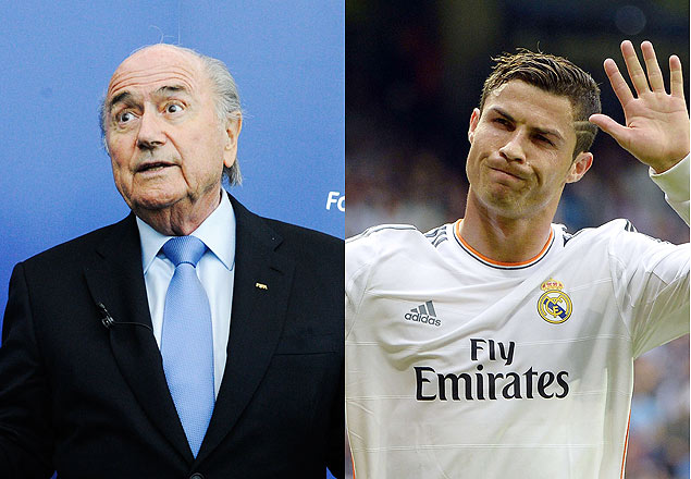O presidente da Fifa, Joseph Blatter, e o atacante do Real Madrid, o portugus Cristiano Ronaldo
