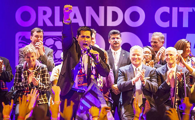 O empresrio brasileiro Flvio Augusto da Silva, dono do Orlando City, durante cerimnia