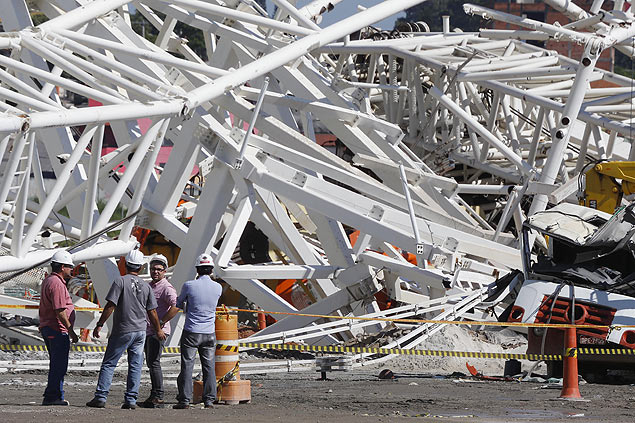 Two workers were killed on Wednesday when a crane collapsed at the stadium hosting the opening match of World Cup 2014