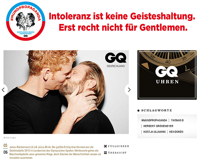 Jonas Reckermann (dir.) e Julius Brink em reproduo do site da edio alem da revista "GQ"