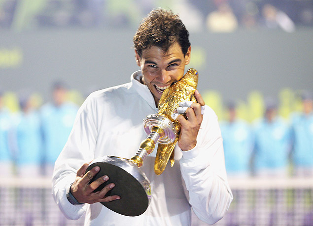 Rafael Nadal comemora o ttulo do ATP de Doha