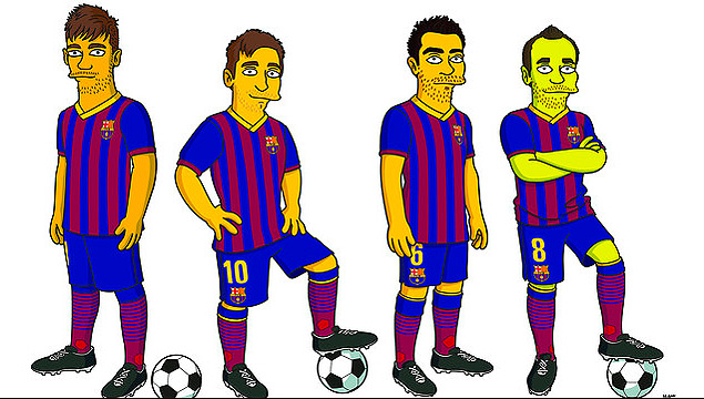 Neymar, Messi, Xavi e Iniesta (da esq. para dir.) em desenho dos Simpsons