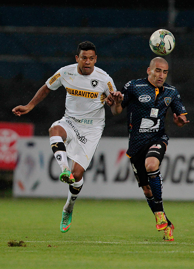 O atacante Wallyson (esq.), do Botafogo, disputa bola com Jos Tern 