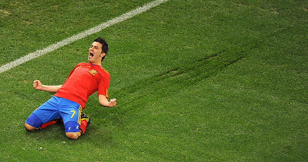 David Villa comemora gol na Copa de 2010