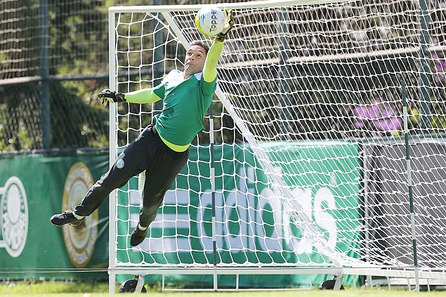 O goleiro Fernando Prass durante treino do Palmeiras