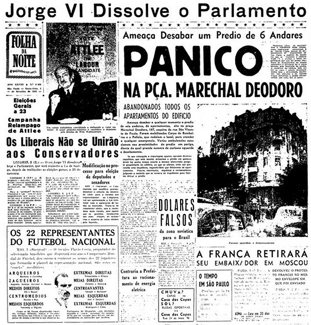 Capa da Folha da Noite de 3 de fevereiro de 1950, com a notcia dos 22 convocados para a Copa