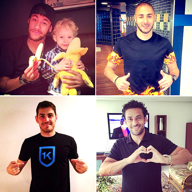 Neymar, Benzemna, Casillas e Fred em suas respectiavas contas no Instagram